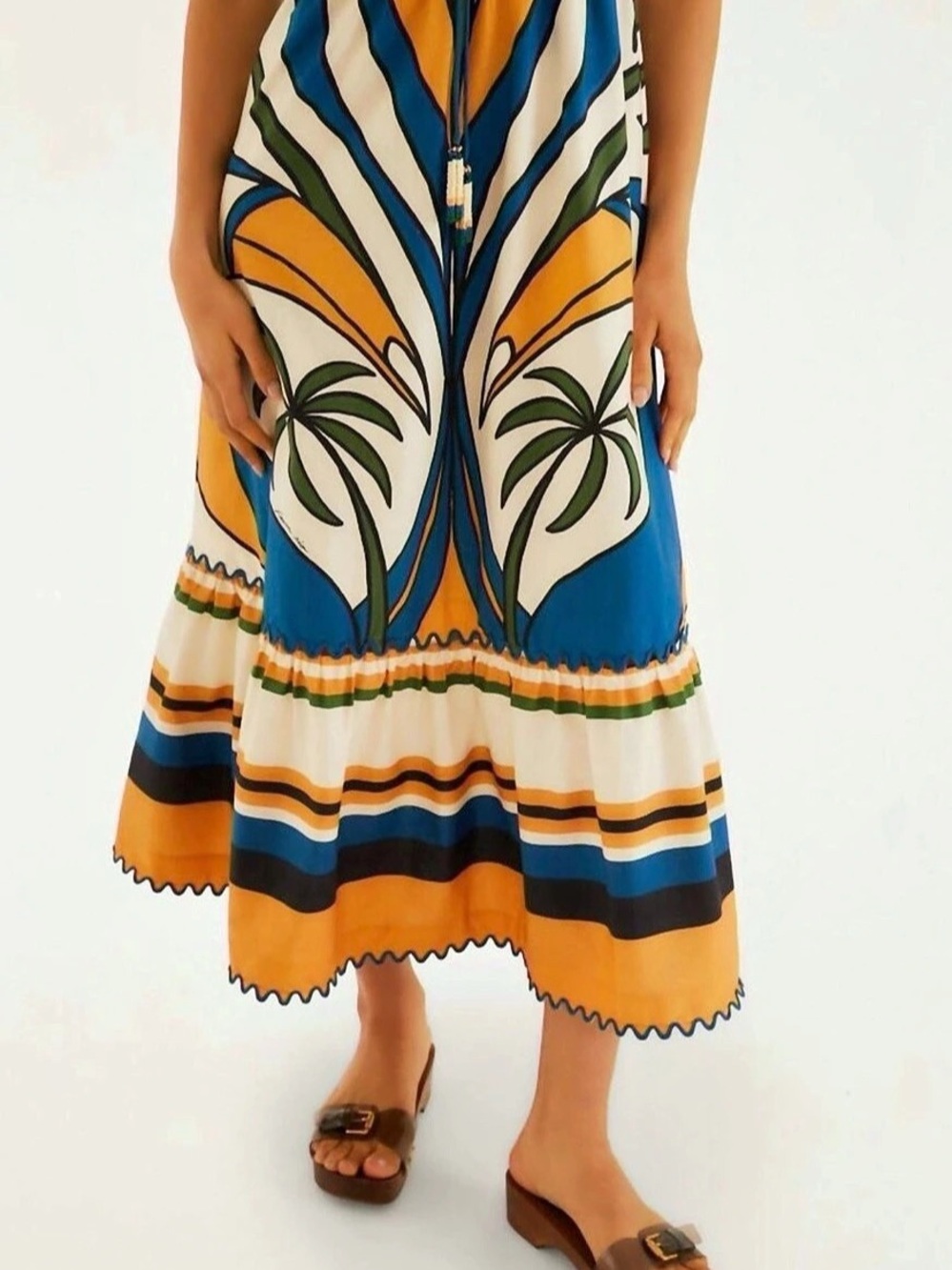 Farm Rio Mixed Rainbow Toucans Midi Dress Blue & Orange - Picture 4 of 5